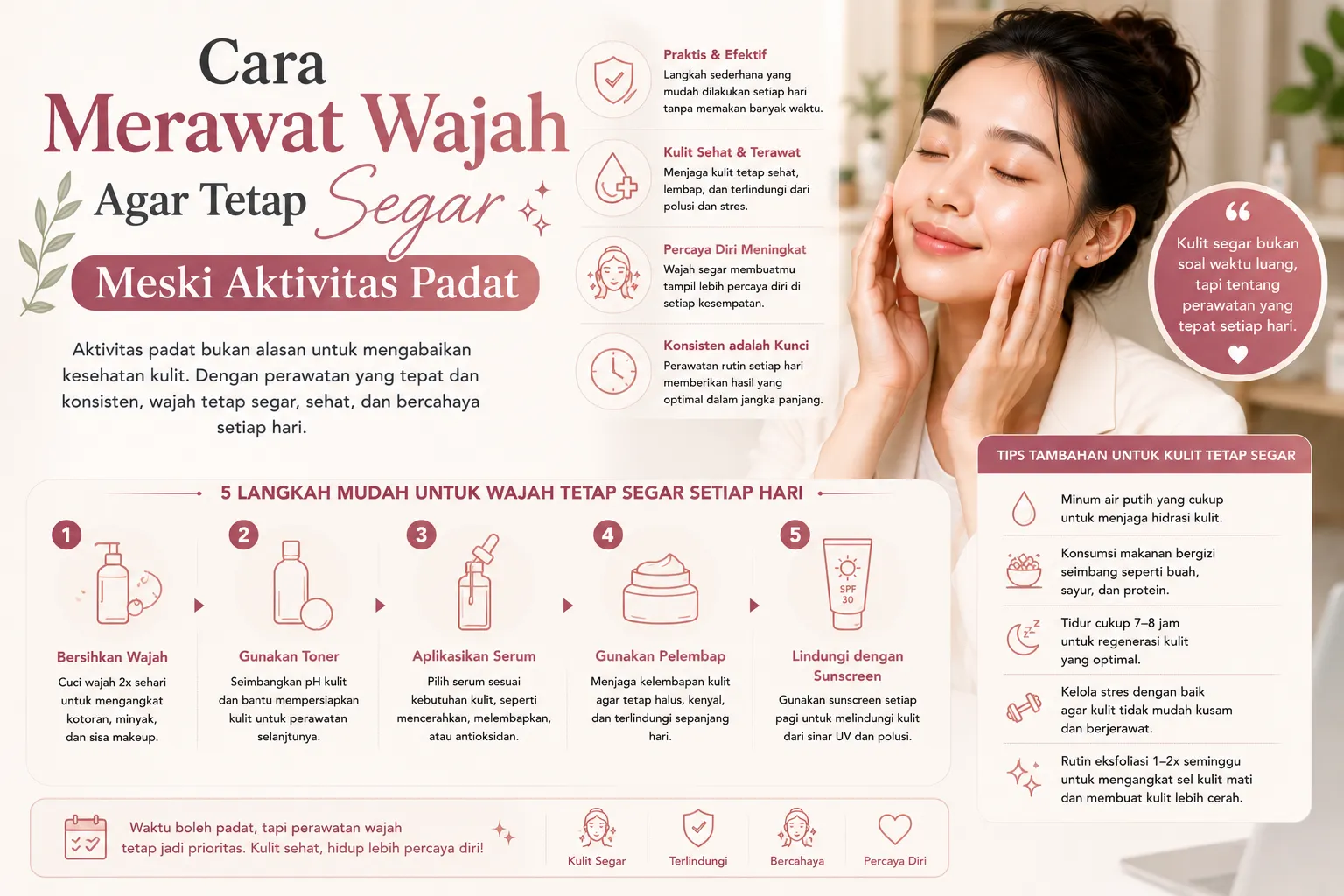 Cara Merawat Wajah Agar Tetap Segar Meski Aktivitas Padat